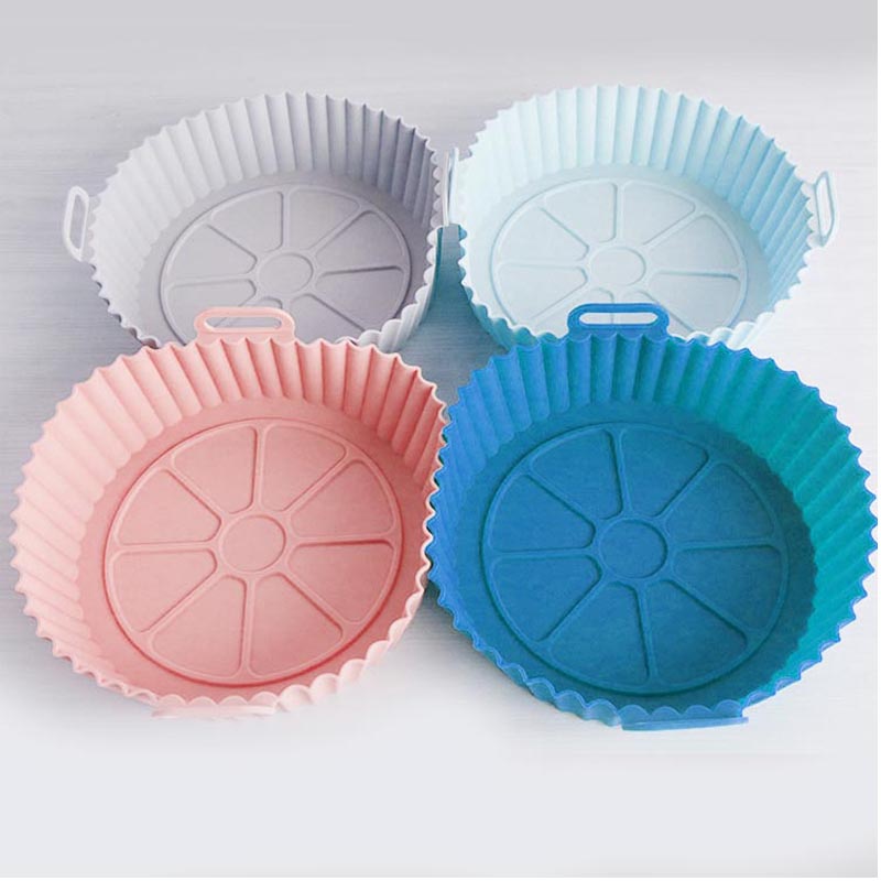 Air Frittyer Silicon Pan, 8,5 Zoll Luft Fritteuchsenkorb, Lebensmittelqualität Luft Fritteuszubehör, wiederverwendbare Luftbraten -Liner, Ersatz -Pergament -Liner, keine Reinigungsluftbraten