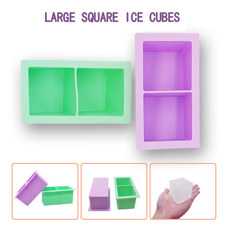 Eiswürfelschale Silikon, 2 Löcher Eiswürfelformen, quadratische Eisschale, Eisform, Eiswürfelschale für den Kühlschrank, große Eisform für Cocktail und Bourbon, Saft, Babynahrung, Gefrierschrank Eiswürfelschale, BPA -frei. Geschenkset