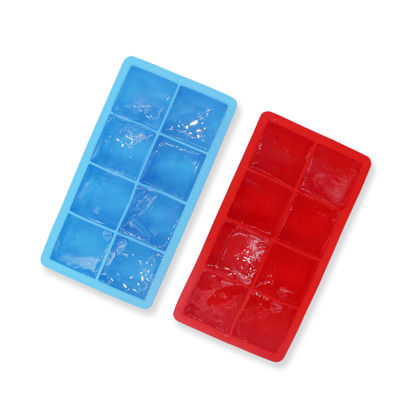 Einfache Veröffentlichung von Silikon und flexiblen 8 großen Eiswürfelschalen, Rohstoff zertifiziert, BPA -freie, langsam schmelzende Eiswürfel für Whisky, Cocktails und Säfte, leicht zu reinigen