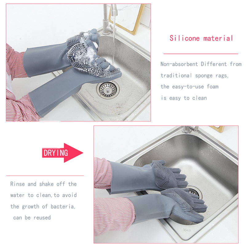 Wiederverwendbare Silikon -Geschirrhandschuhe, Spülenhandschalen mit Pinsel, Haushaltsküchenhandschuhe, Tierpflegermaterial